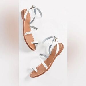 Soludos White Leather Braided Ankle Strap Sandals